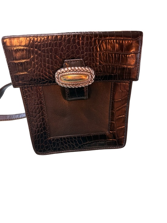 Brighton Handbags - Brighton Brown Croc-Embossed Leather Crossbody with Decorative Metal Accent